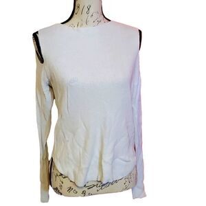 Express Cold Shoulder White Rib Sweater